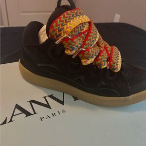 Lanvin Black Sneakers with Multicolor Laces